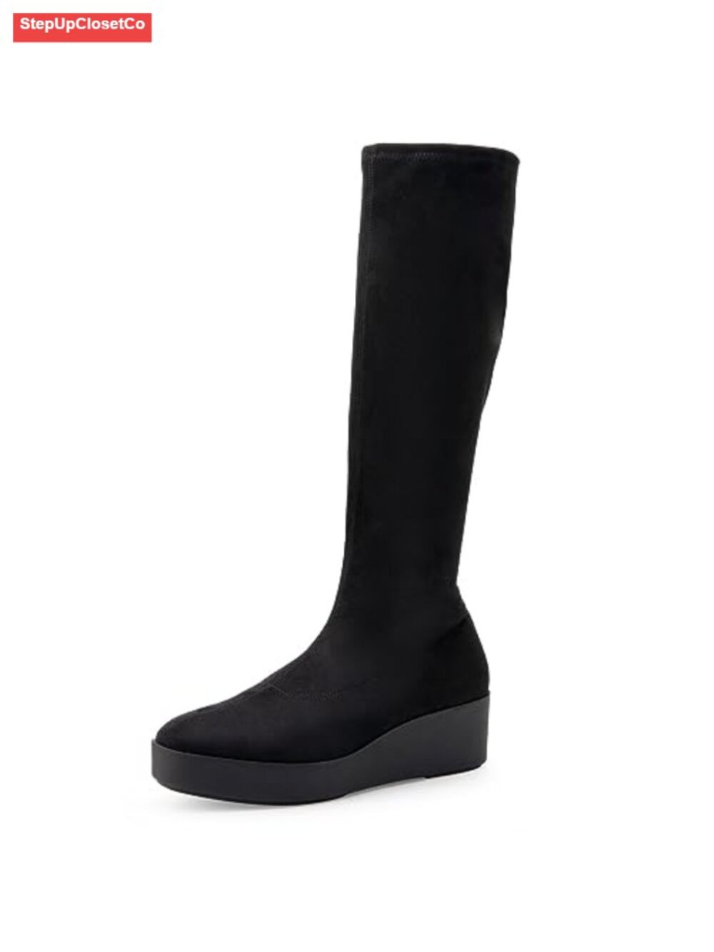 Knee High Wedge Boots Faux Suede